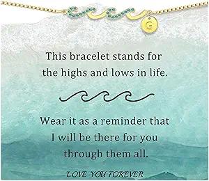 Dainty Gold Bracelet with Initials, Gifts for Women Initial Bracelets for Women Mom Gift Teen Gifts Trendy Stuff Wave Bracelet Grandma Graduation Gifts for Her 2025 Daughter Friend Letter A-Z Birthday Christmas Jewelry