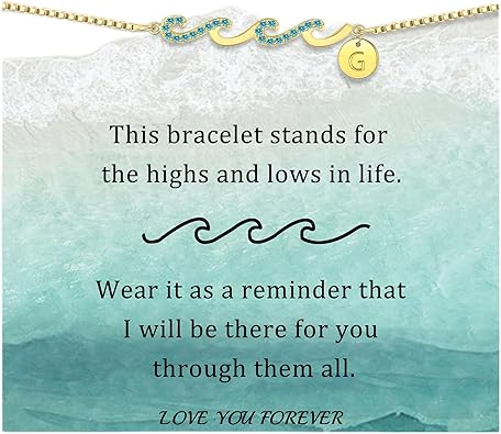Dainty Gold Bracelet with Initials, Gifts for Women Initial Bracelets for Women Mom Gift Teen Gifts Trendy Stuff Wave Bracelet Grandma Graduation Gifts for Her 2025 Daughter Friend Letter A-Z Birthday Christmas Jewelry