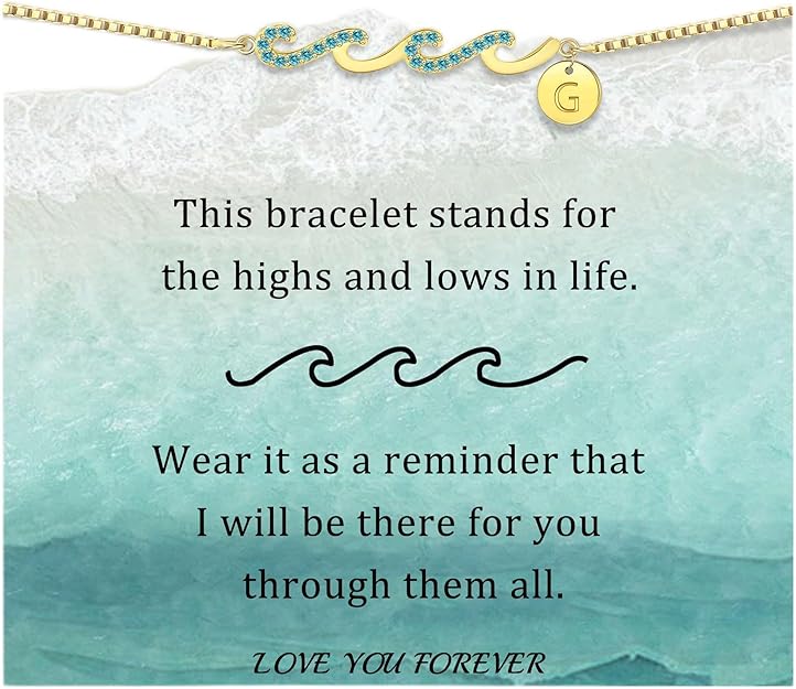 Dainty Gold Bracelet with Initials, Gifts for Women Initial Bracelets for Women Mom Gift Teen Gifts Trendy Stuff Wave Bracelet Grandma Graduation Gifts for Her 2025 Daughter Friend Letter A-Z Birthday Christmas Jewelry