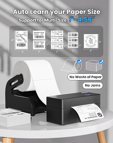 vretti Imprimante d'étiquettes USB,Imprimante Thermique Ttiquette 4X6 | pour Colis et Petites Entreprises à Domicile, Compatible avec Mac, Windows, Colissimo et UPS,avec Papier Intérieur, USB - 5