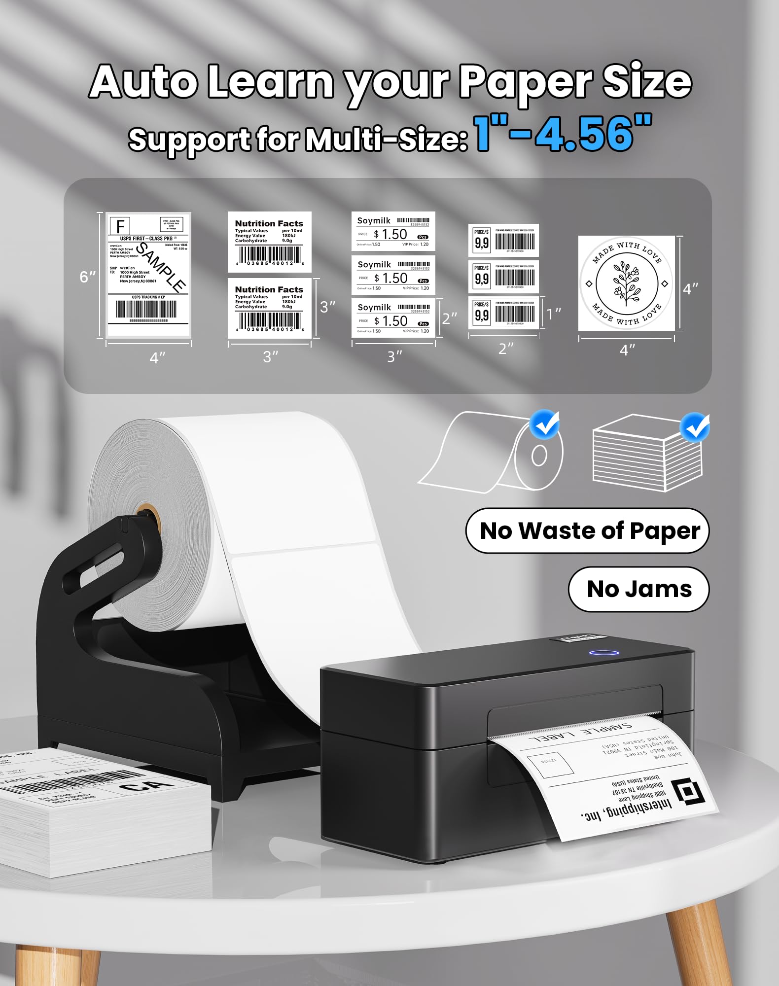 vretti Stampante termica per etichette USB, D402B Stampante per etichette di spedizione Macchina 4x6 per la spedizione di pacchetti,Compatibile con Amazon, DHL, Etsy, Shopify, eBay, UPS & FedEx