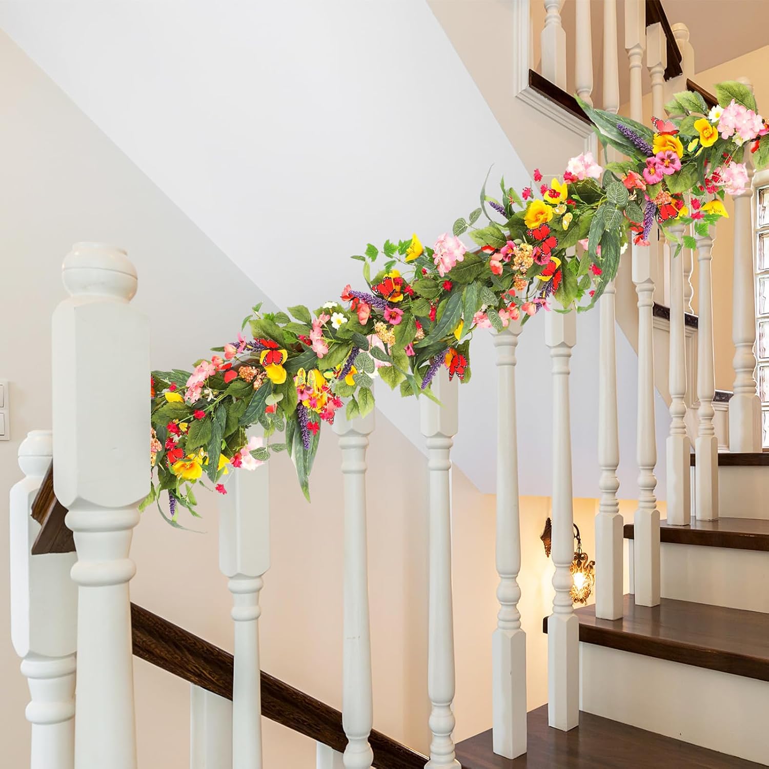 XunYee 2 Pcs 6 ft Artificial Wildflower Garland Faux Phalaenopsis Hydrangea Daisy Floral Vine Summer Spring Fake Flower for Table Centerpiece Mantel Wedding Baby Shower Decor