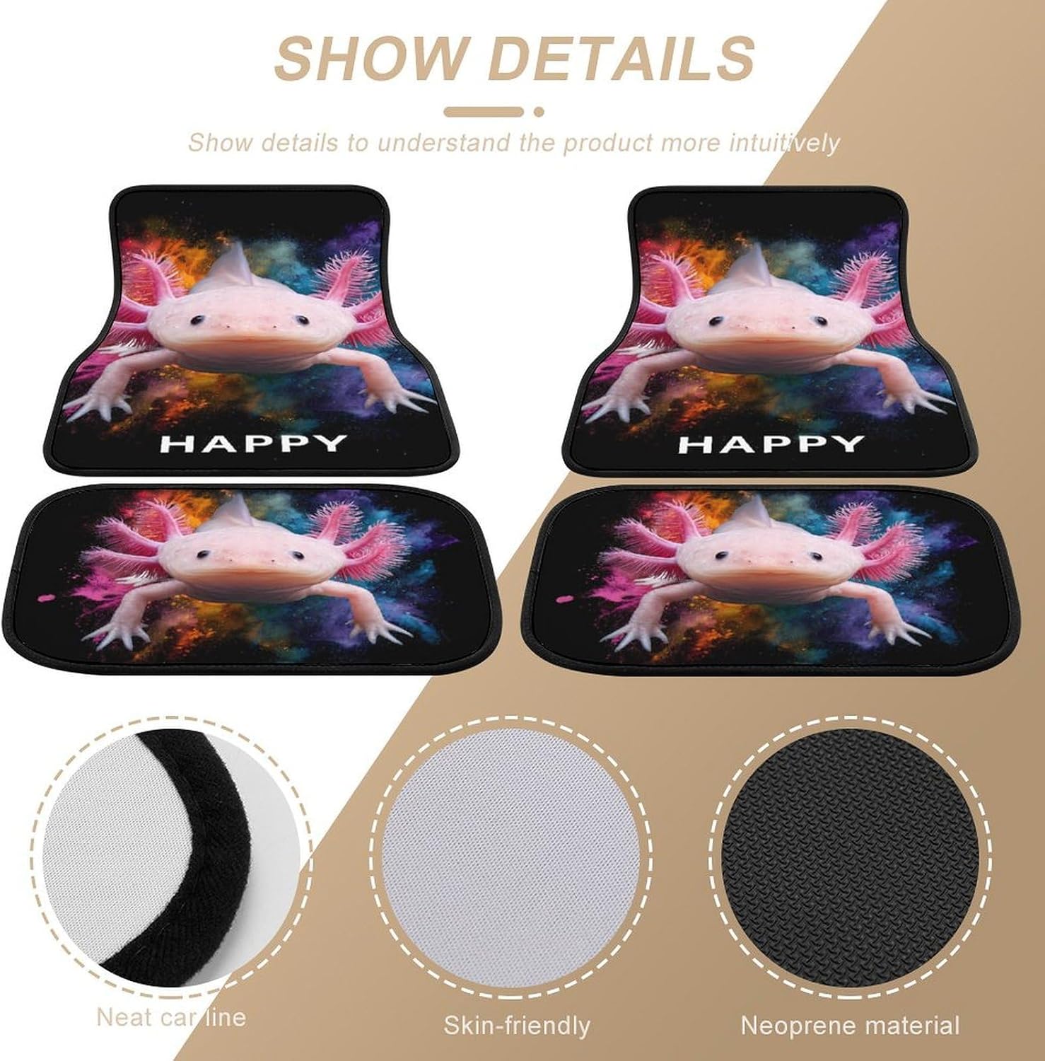 Colorful Cute Axolotl Car Floor Mats Non-Slip Automotive Carpet image 5