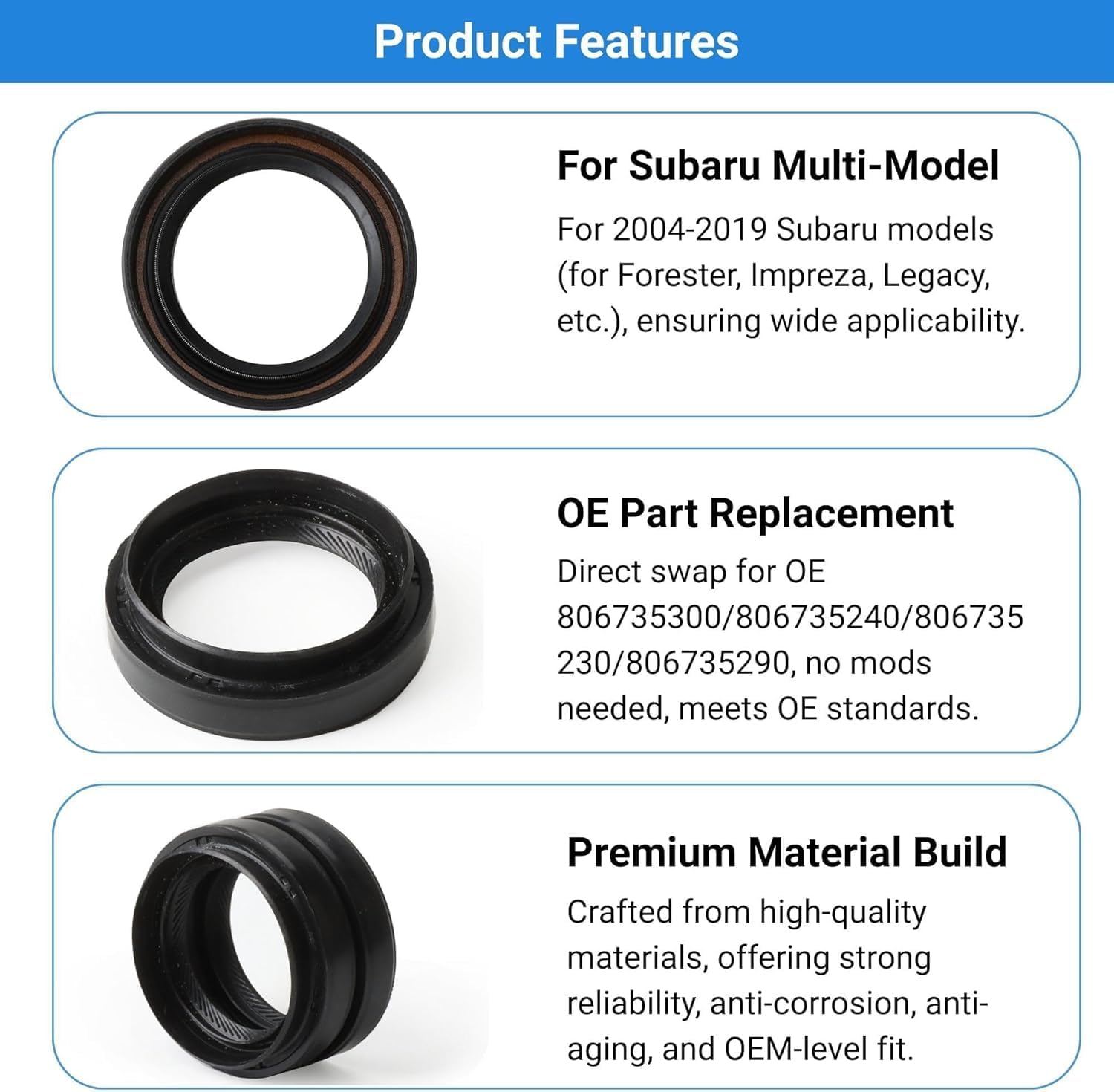 806735300 806735290 Front Drive Axle Seal Kit Fits for Subaru Forester Impreza WRX for Tribeca Crosstrek Replaces 806735230 806735240 (806735300+806735240)