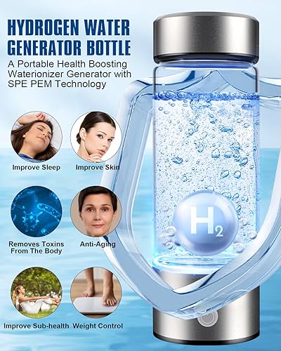 Miniatura 2 de Botella de agua de hidrógeno, máquina ionizadora de agua de hidrógeno portátil, generador de agua de hidrógeno recargable con tecnología SPE PEM,