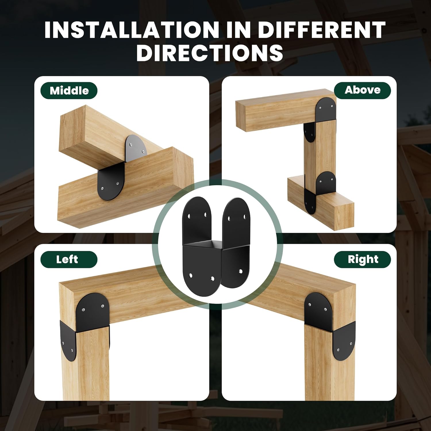 4 Pcs Post Caps Tie Bracket for 4x4 Wood Post, 14 Gauge Post Base Steel Post Anchor Connector, Top Deck Bracket for Connecting Beam Heavy Duty Steel Mounting Joist Hanger Brackets Black