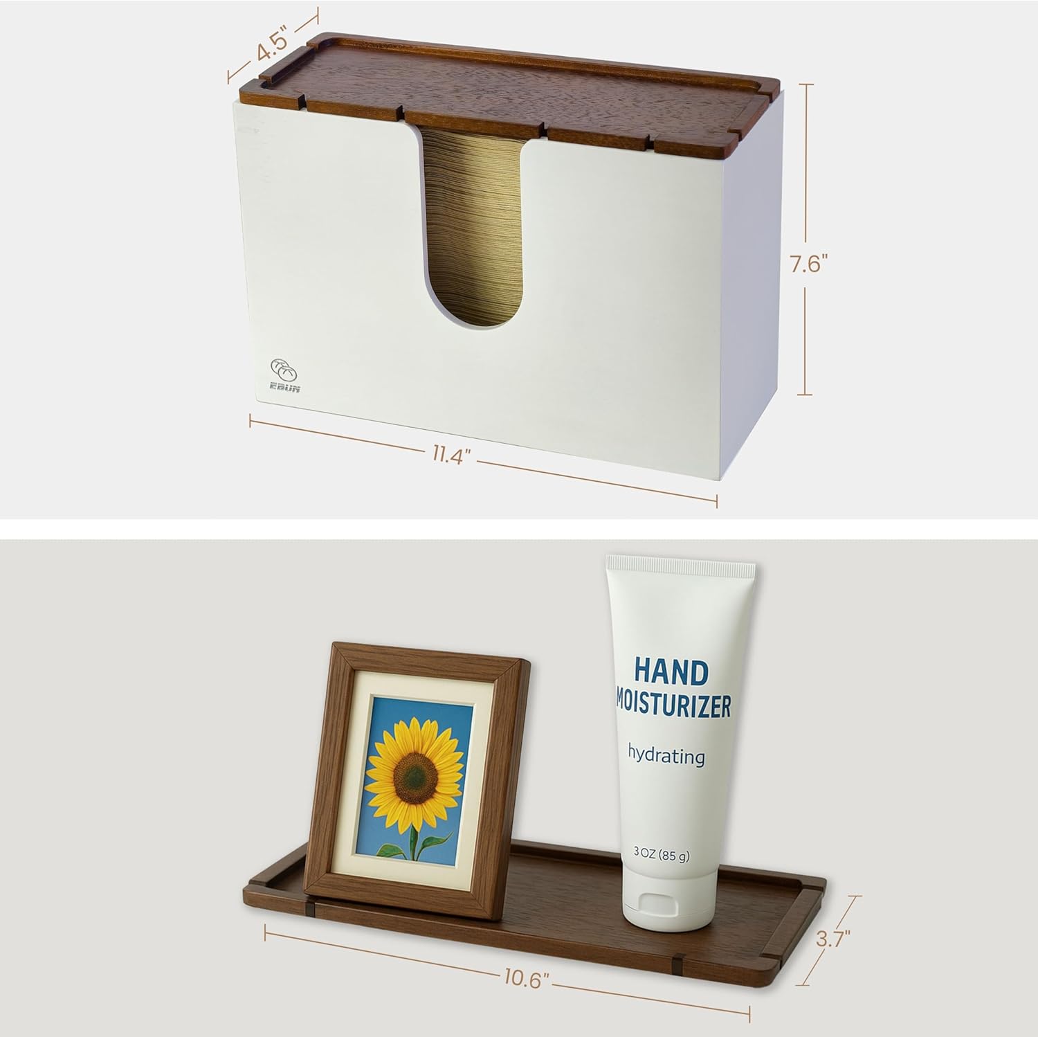 eBun Bamboo Trifold Paper Towel Dispenser – Wall Mounted or Countertop Tri Fold Paper Napkin Holder for Home, Office, Kitchen, Bathroom – Fits Multifold, Cfold, Zfold Hand Towels, White