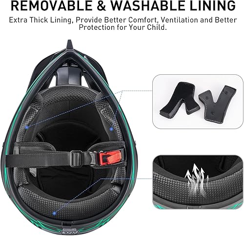 Miniatura 7 de Juego de 4 cascos de motocross para niños y jóvenes, juego de 4 piezas de casco de motocicleta de cara completa para niños y niñas, aprobado por