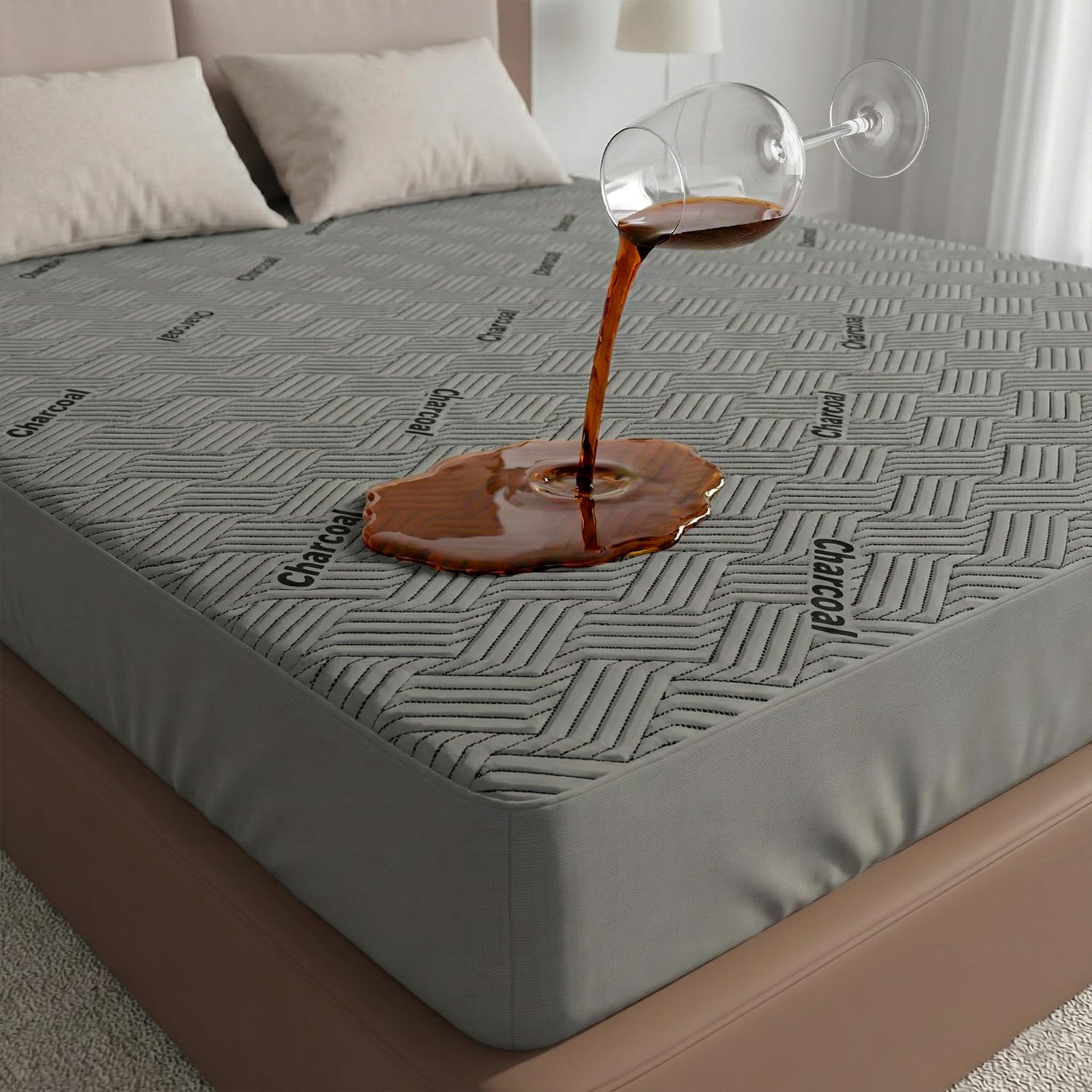 Ayka Waterproof Charcoal Mattress Protector King Size Breathable Hypoallergenic Noiseless Ultra Soft Fitted Bed Protector 78x72 inch Mattress/Bed Cover (King (78 * 72”))