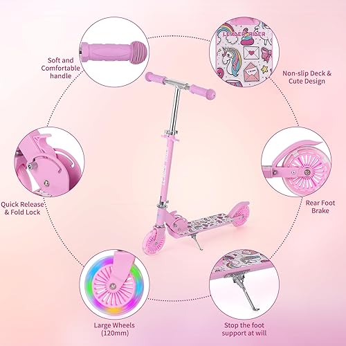 Miniatura 4 de Kick Scooter - Scooter portátil plegable para niños, diseño plegable ligero con alta visibilidad RGB iluminado LED en ruedas