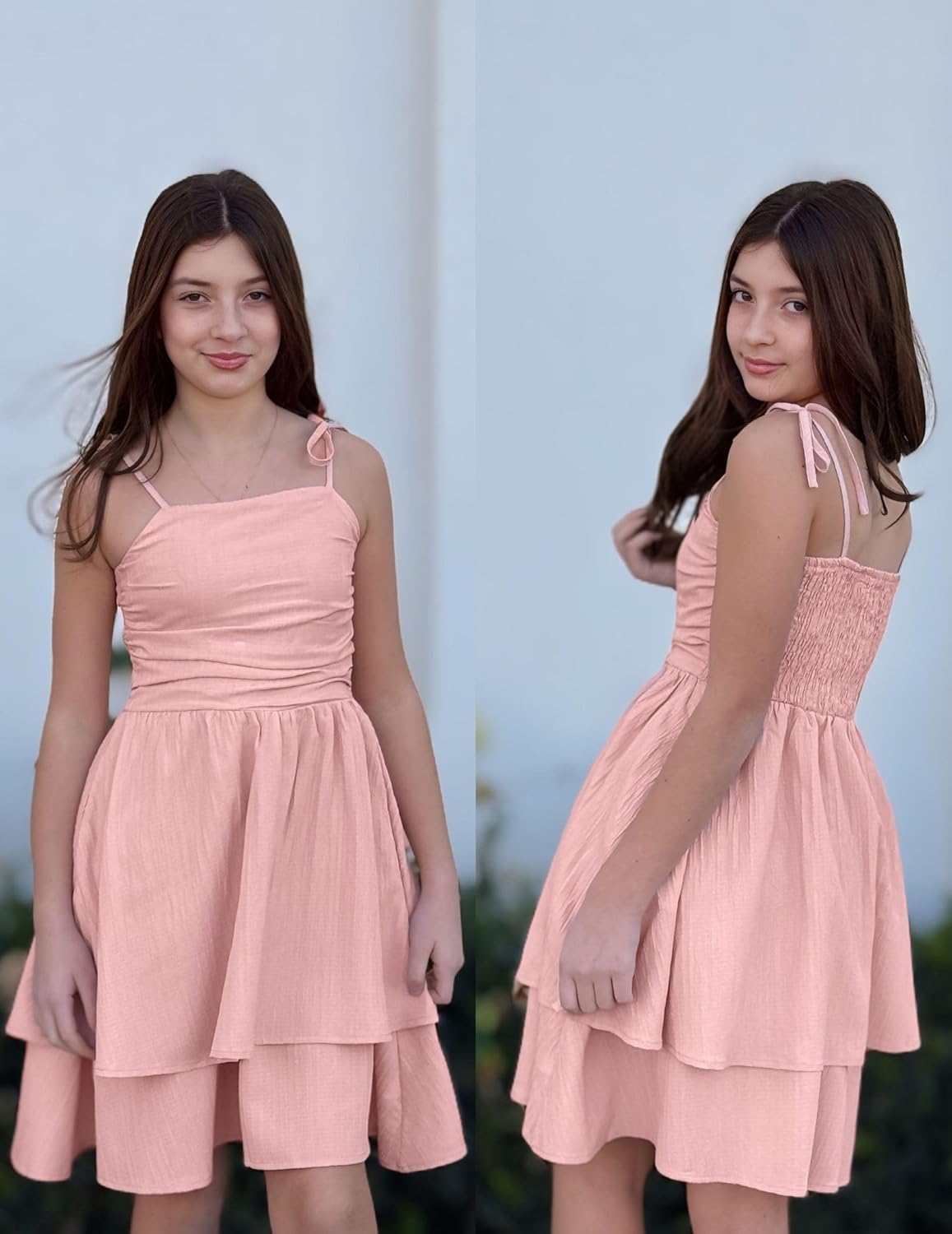 Arshiner Girls Summer Spaghetti Strap Dresses Flowy Tiered Ruched Smocked Back Casual Beach Midi Sundress - Image 8