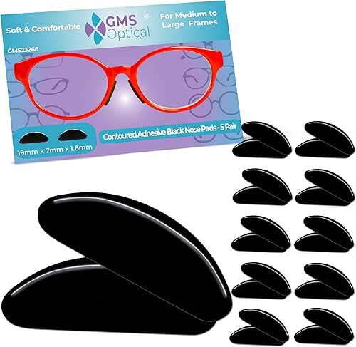 GMS Optical Almohadillas de nariz de silicona suave contorneadas con adhesivo antideslizante de 0.069 pulgadas, parte trasera súper pegajosa, 5