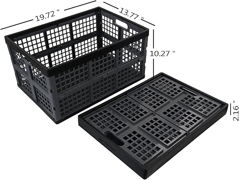 42 Liter Plastic Collapsible Storage Crate, Stacking Folding Crate, 4 Pack