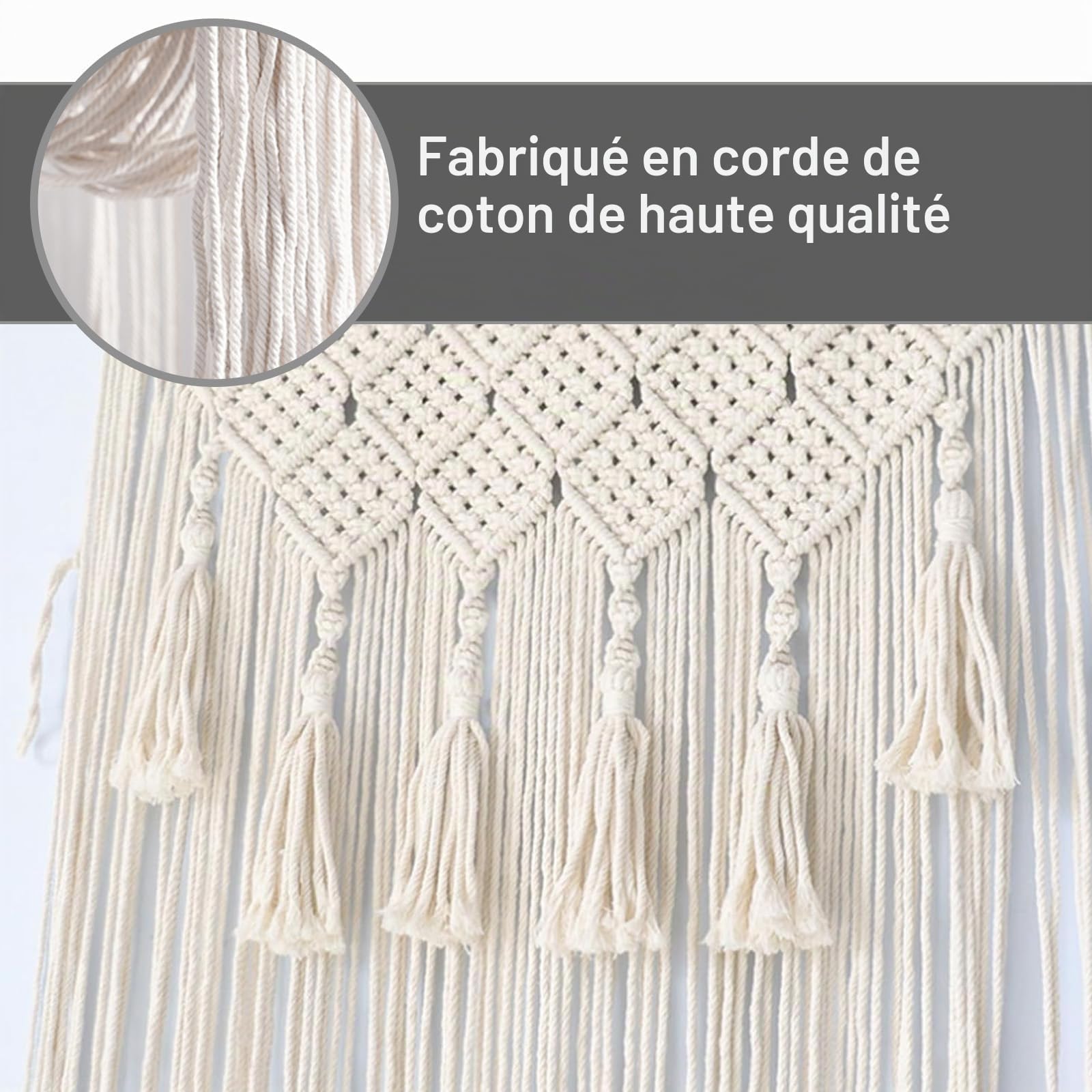Rideau de Porte en Macramé - Style Bohème - Tapisserie Murale - Décoration pour Balcon, Fenêtres - 65 x 200 cm