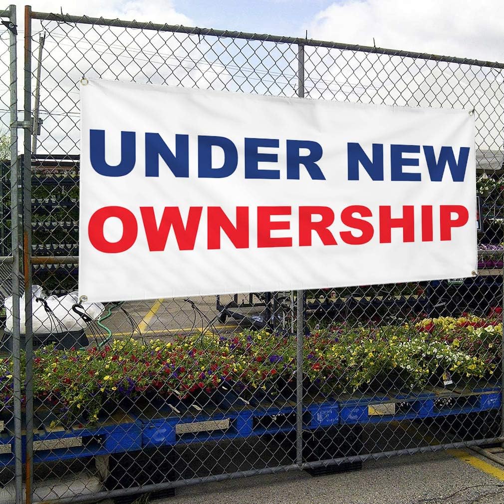 Vinyl Banner Multiple Sizes Under New Ownership Blue Red Business Outdoor Weatherproof Industrial Yard Signs 4 Grommets 24x36Inches