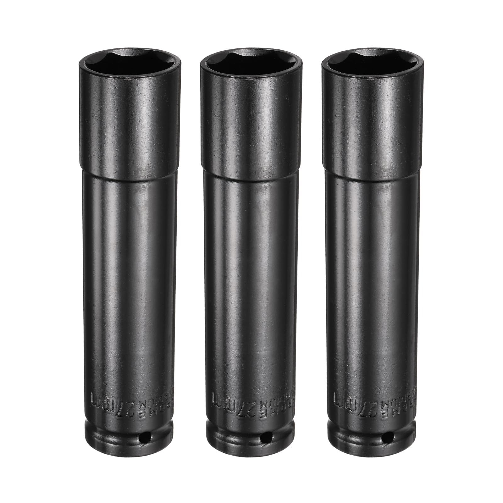 sourcing map 3pcs 6-Point Deep Impact Socket 1/2" Drive 27mm Metric Socket 6" (150mm) Extra Long Heat-Treated 45# Steel for Home Auto Spindle Axle Hex Nuts Bolts Repair, Black — image 1