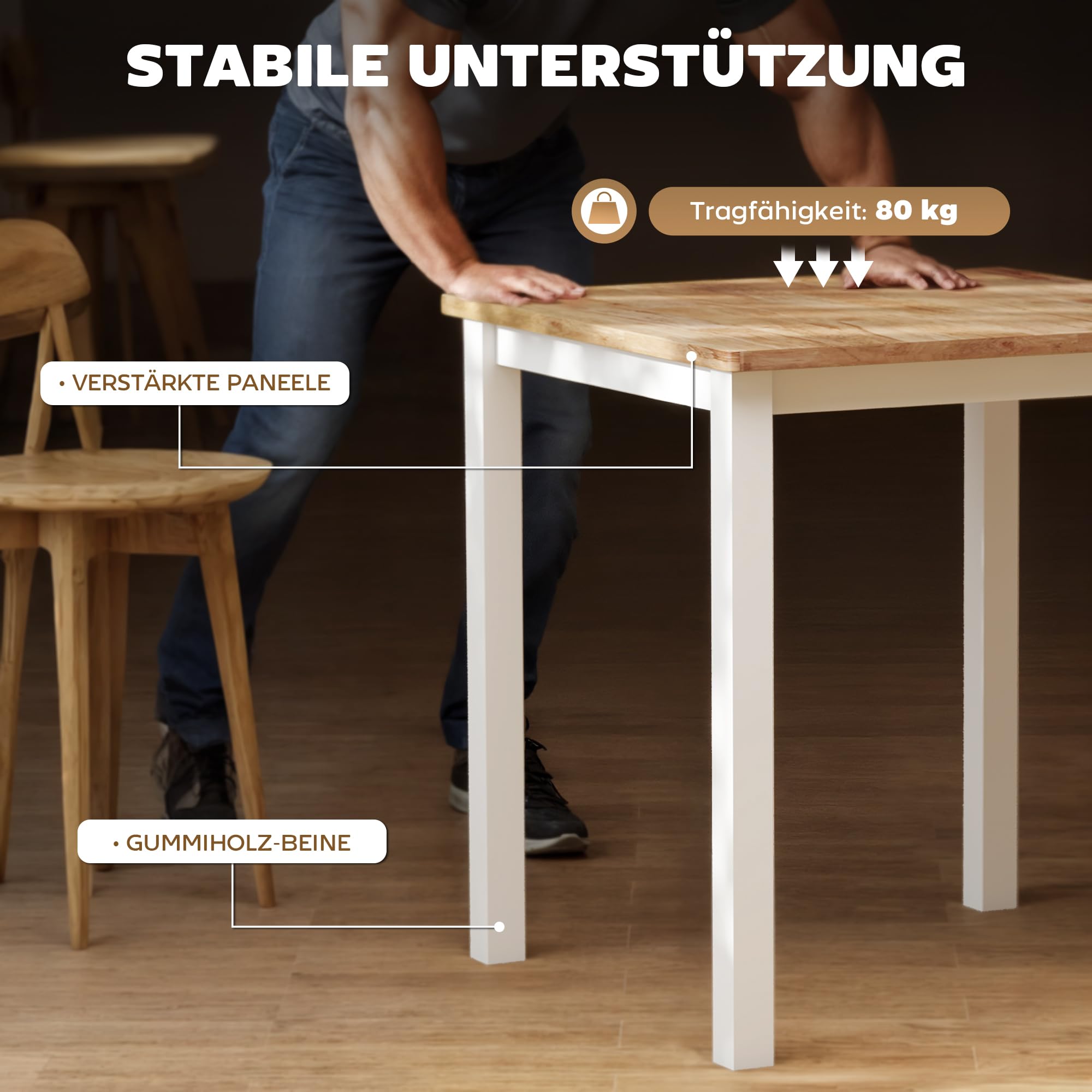 HOMCOM Esstisch 69x69 cm Küchentisch Esszimmertisch 2-4 Personen Eiche