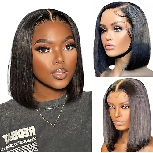 Wear and Go Glueless Bob Wig Human Hair Pre Plucked Pre Cut 4x4 HD Transparent Lace Front Wigs for Black Women Straight Short Bob Wigs Human Hair 180 Dentisty Natrual Color 10 Inch