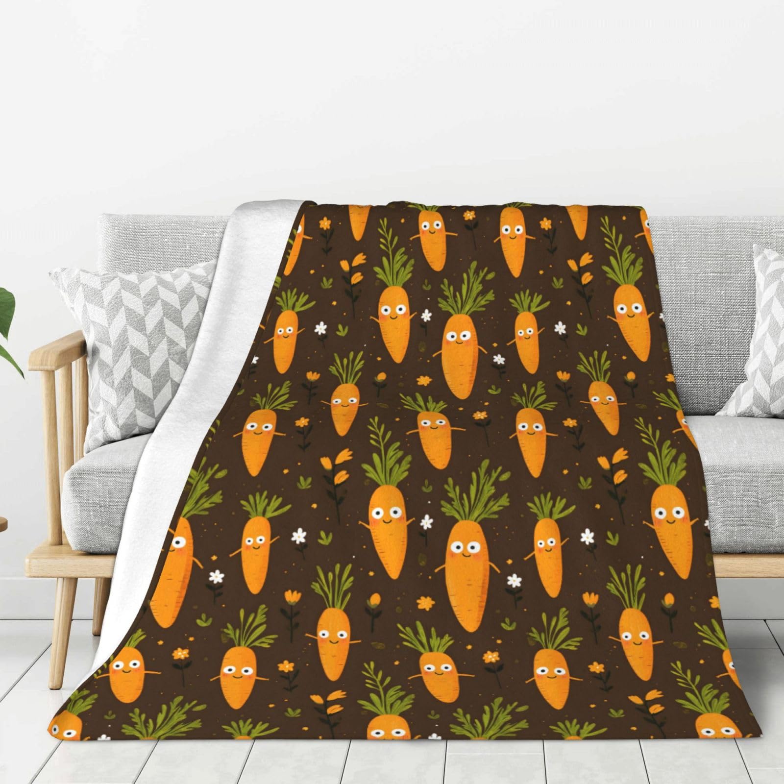 Couverture flanelle carotte 127x152 cm douce et légère pour lit et canapé
