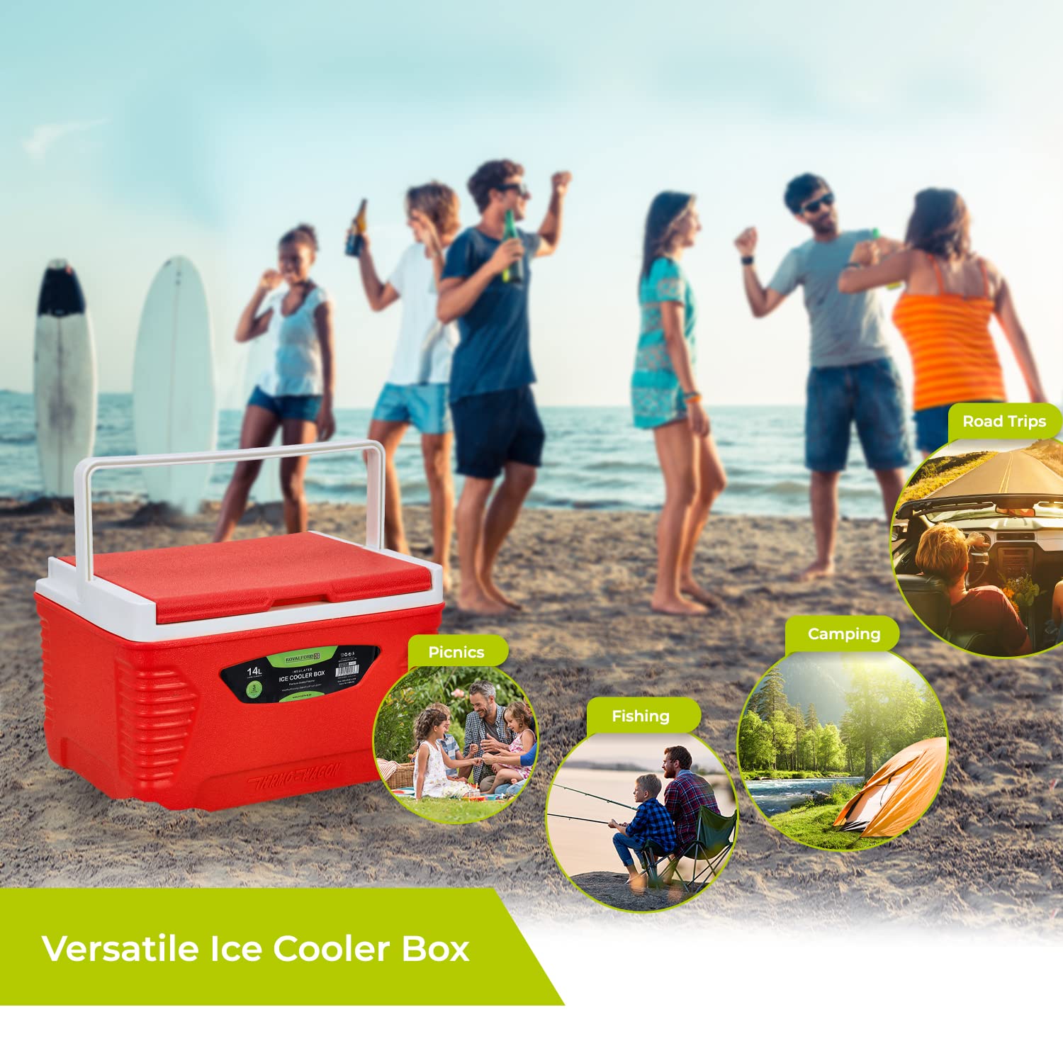 Royalford Insulated Cooler Box - Hot/Cold Freezer Box with Integrated Lock Lid and Carry Handle - Ideal for Beach and Picnic — view 6