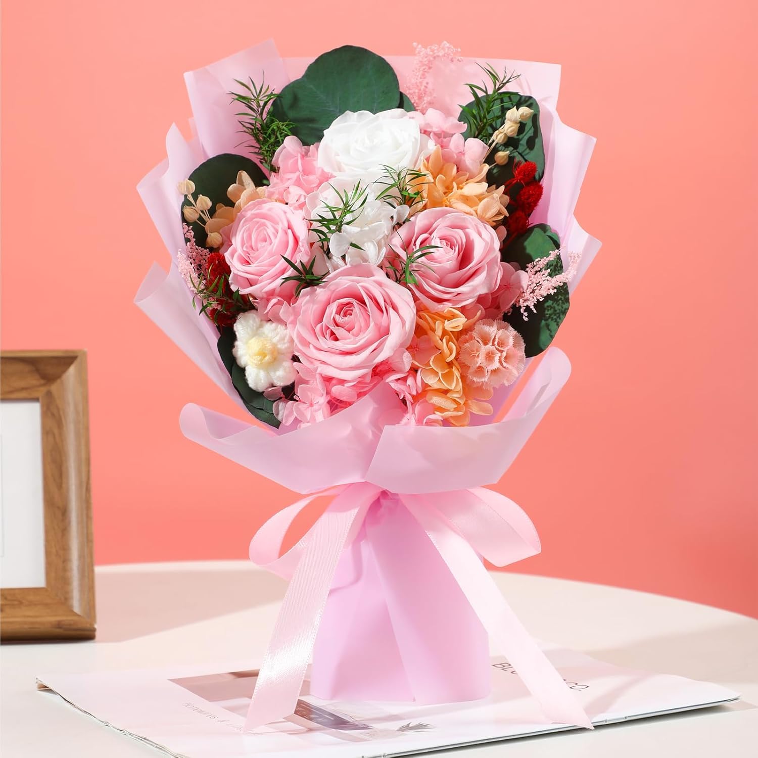 Pink Flowers for Delivery Prime,Preserved Roses Bouquet - Real Flowers Last 2-3 Years, Valentine's Day Anniversary Birthday Gifts for Women Mom Wife Grandma - Image 8