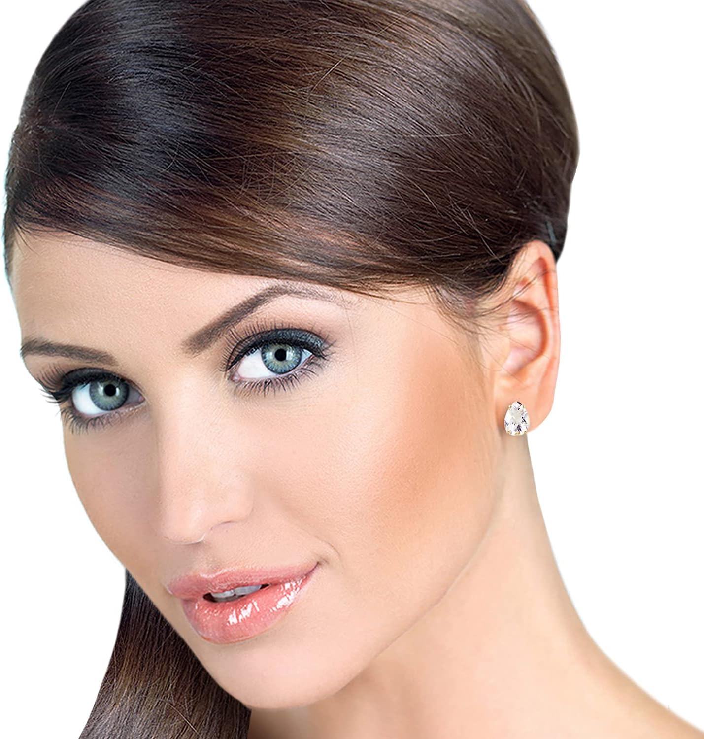 Galaxy Gold GG 14k Solid Gold 10ct White Topaz Omega Clip Earrings - Image 2