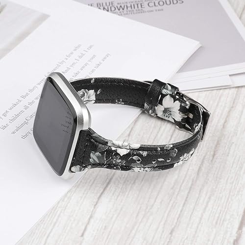 Miniatura 3 de TOYOUTHS Correa de cuero compatible con Fitbit VersaVersa 2, correas de reloj para mujeres y hombres, pulseras delgadas de cuero genuino de repuesto