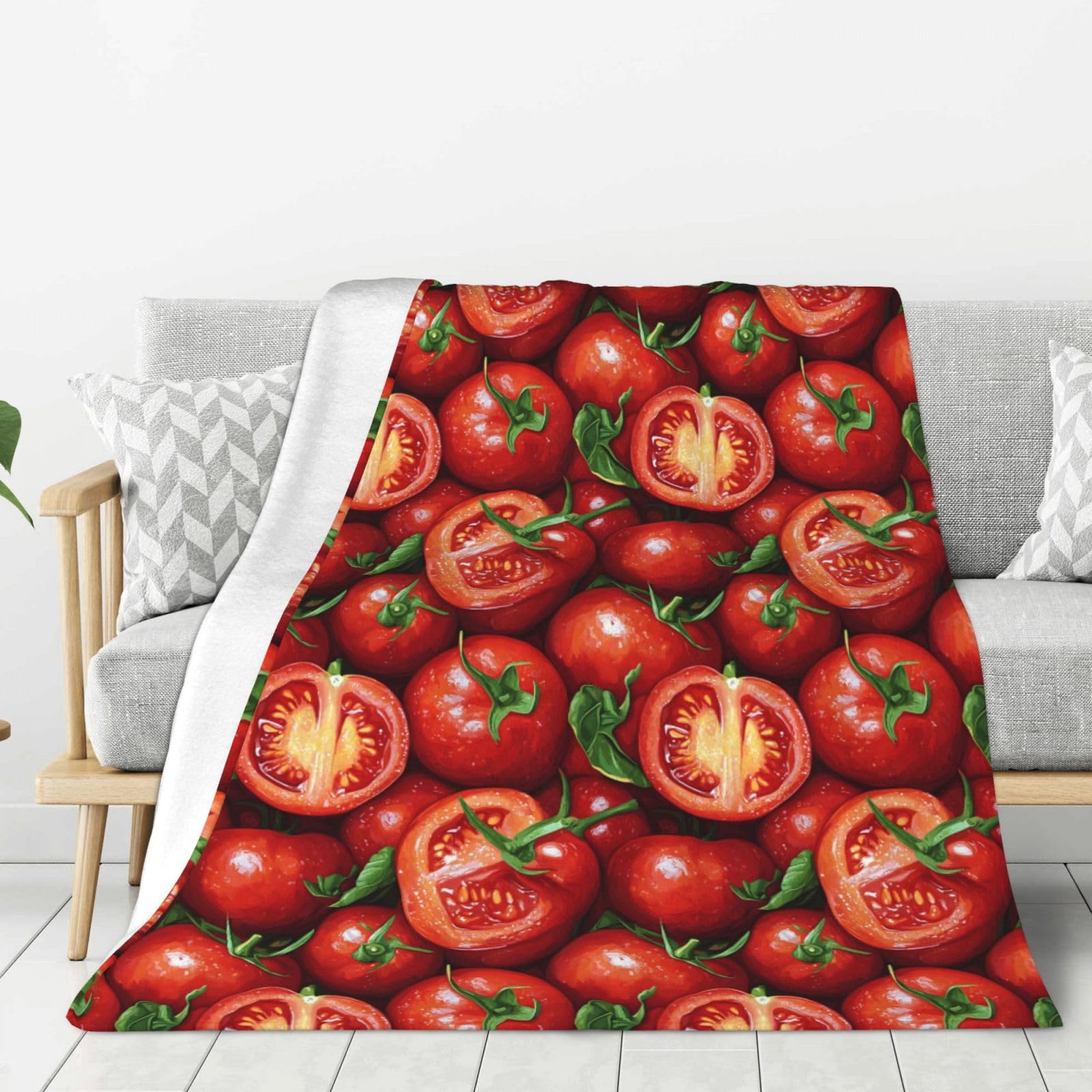 Couverture douce lit et canapé imprimé tomates réalistes pour vos soirées cocooning