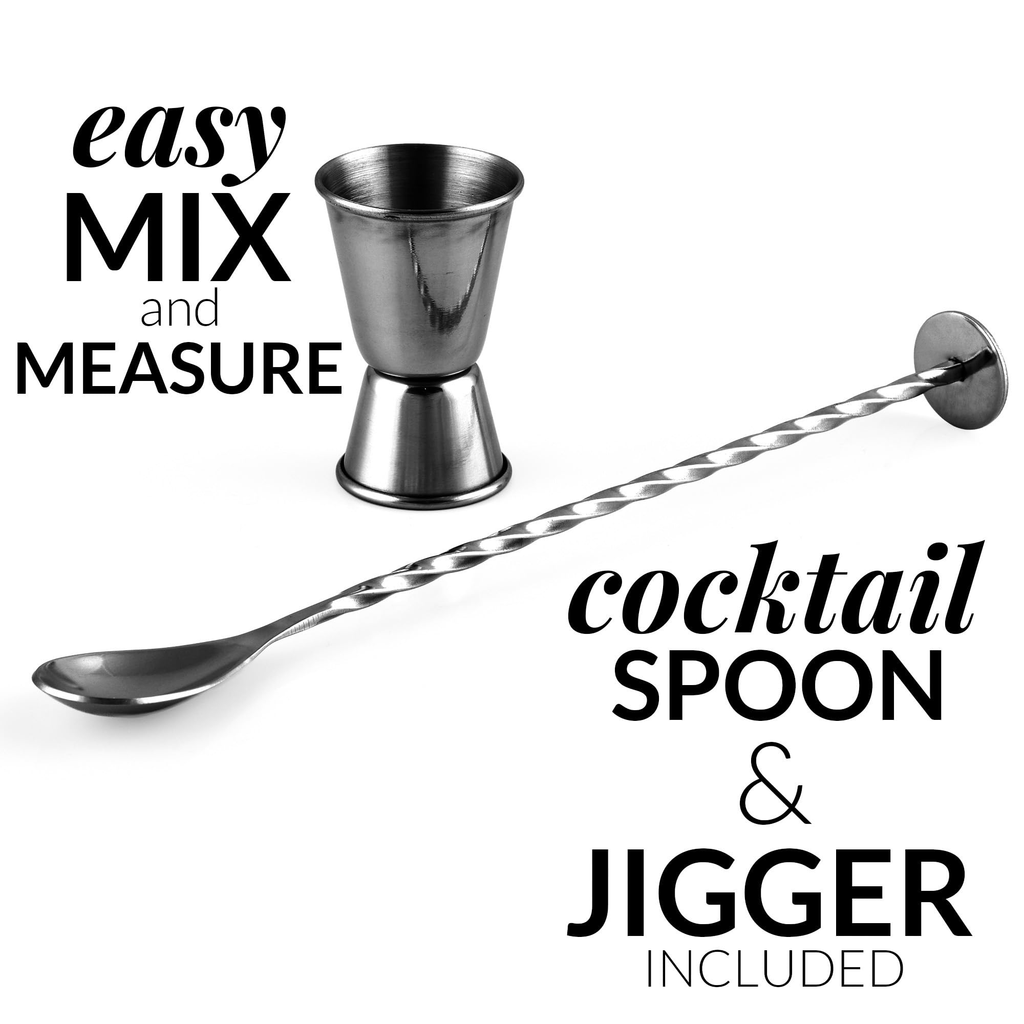 Zulay Cocktail-Shaker-Set (680 ml) – Professioneller Getränke-Shaker, Jigger & Cocktail-Löffel-Set – Premium Edelstahl Martini Shaker – Rostfreier Bar-Shaker mit Cocktail-Rezeptbroschüre (schwarz)