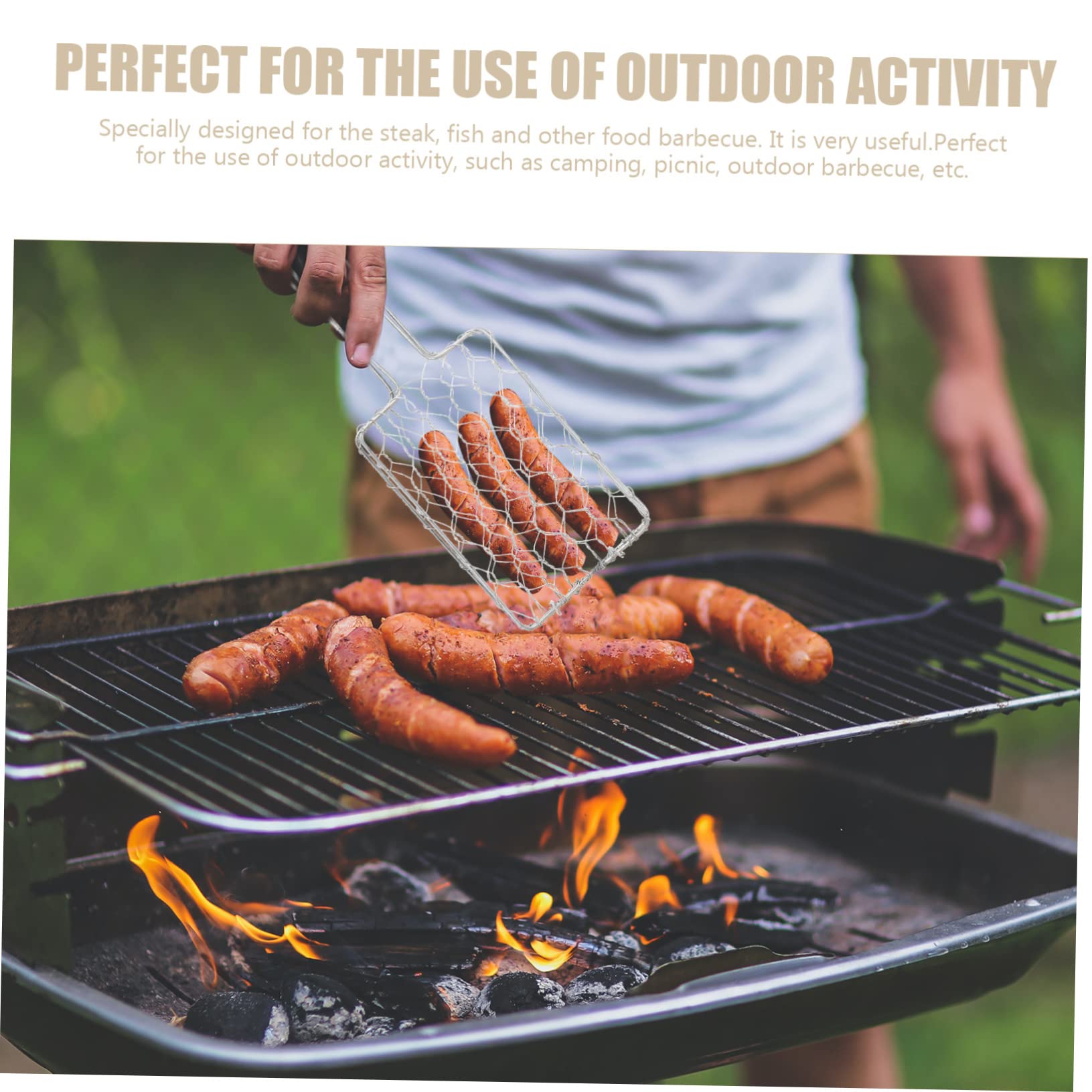 FONDOTIN Barbecue Fish Rack Grill Veggies Basket Picnic Grilled Basket Compact Camping Tool