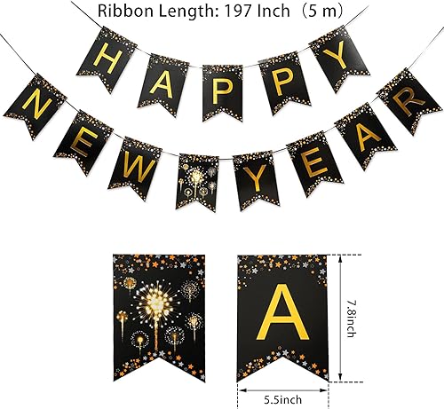 Miniatura 2 de MiniRed Cartel de Año Nuevo 2025, pancarta de feliz año nuevo con letra dorada brillante, suministros de decoración de fiesta de Año Nuevo 2025.