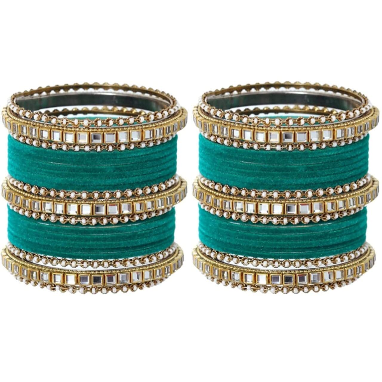 GoVika Traditional Bangle Kada with Mini Pearl & Metal Velvet Added Bangles Set For Woman & Girls Jewellery (Radium, 2.4) (B0C5T1P5JP) Amazon Price History, Amazon Price Tracker
