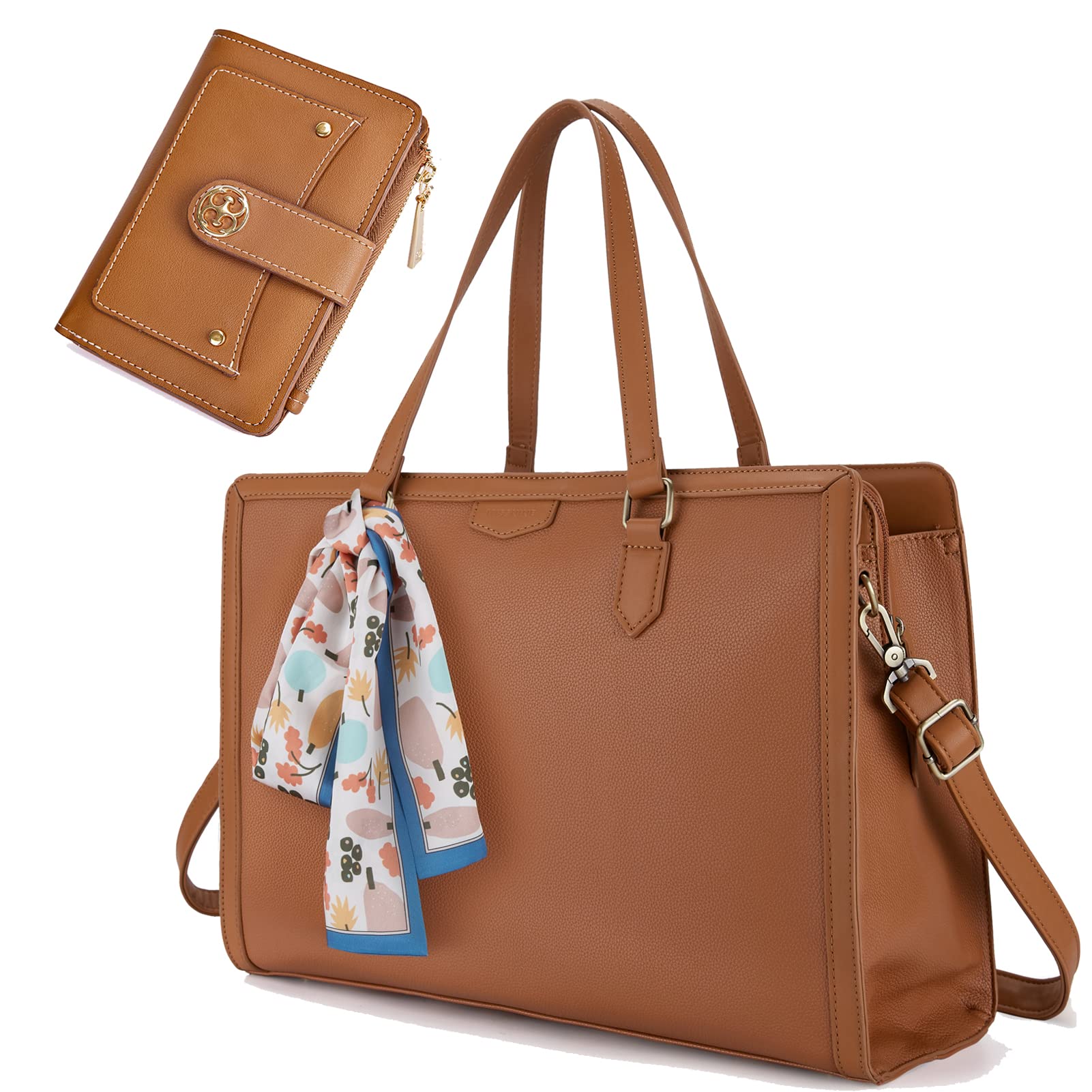 Missnine Leather Laptop Tote Bag and Small Wallet for Women