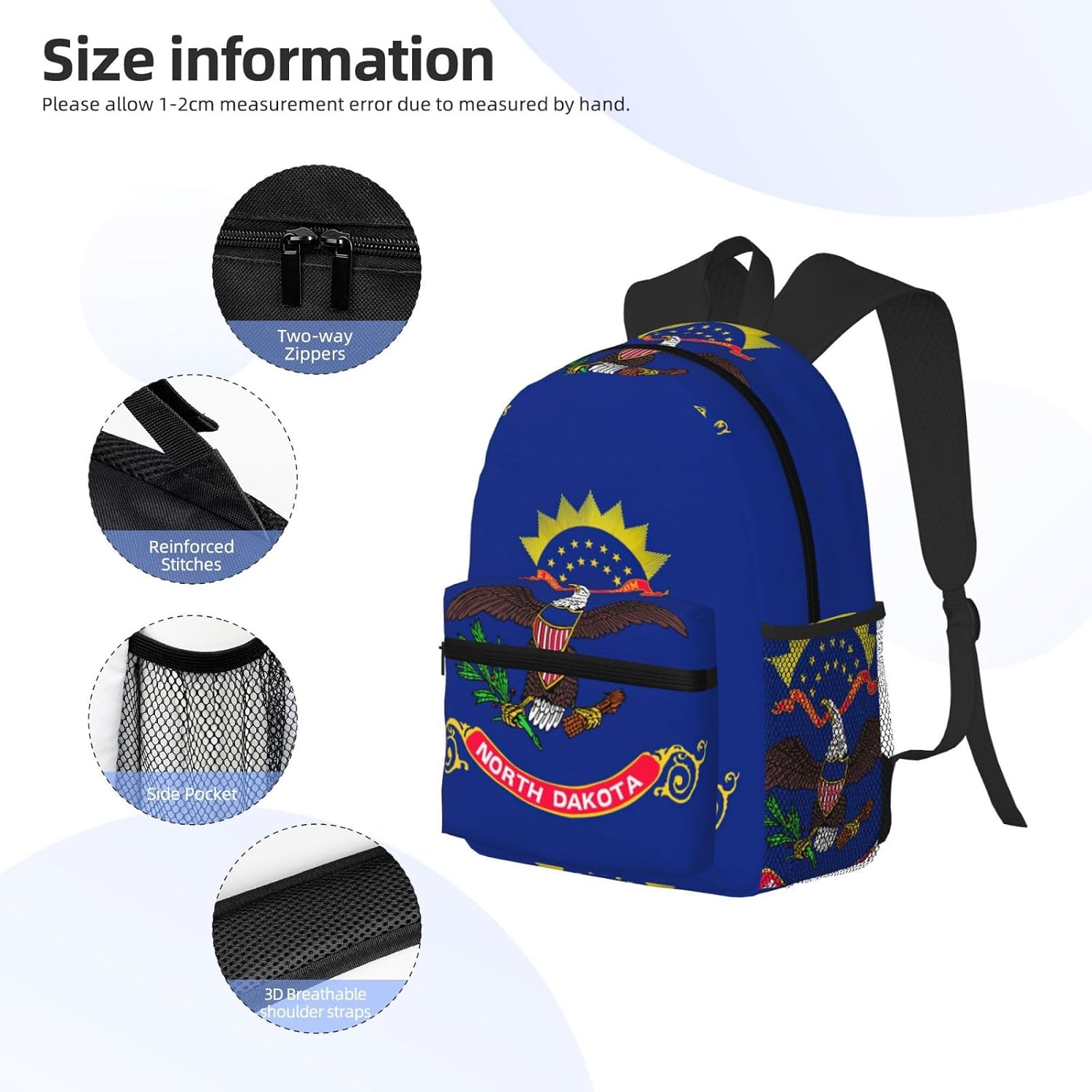 North Dakota State Flag Backpack Large Sports Bag, Best for Basketball, Soccer, Volleyball, Swim, Gym, Travel