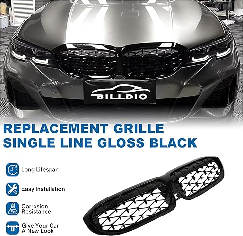 Miniatura 181 de Rejilla frontal negra brillante compatible con BMW Serie 3 G20 2019 2020 2021 2022 316i 318i 320i 328i 330i 330i 335i 340i Doble lamas negro