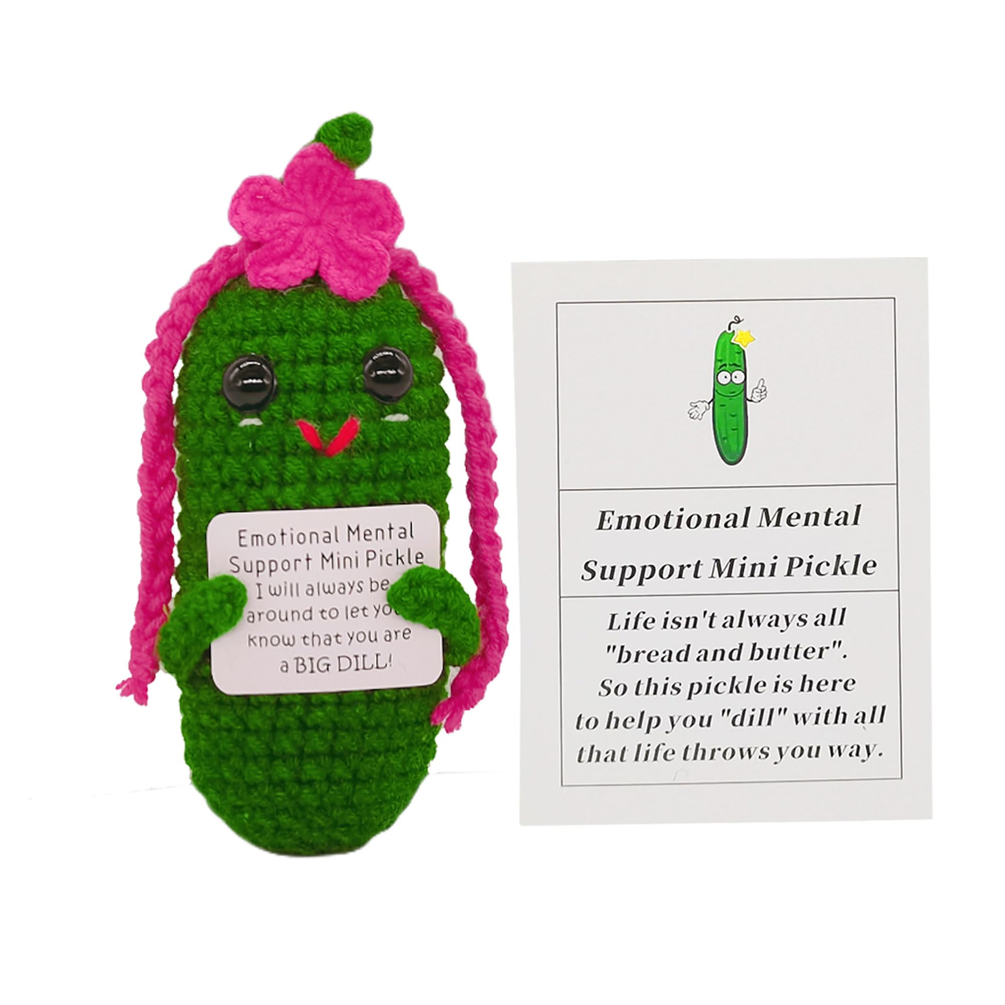 Funny Crochet Pickles Gift with Affirmations Cards for Inspirational Novelty Valentine's Day Gift for Her and Party Decorations (KK-CKD04- REDCUM)