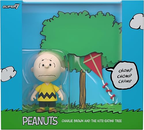 Super7 Figura de reacción Peanuts Charlie Brown y el árbol cometa (caja de diorama) - Figura de acción de cacahuetes de 3.75 pulgadas con accesorio,