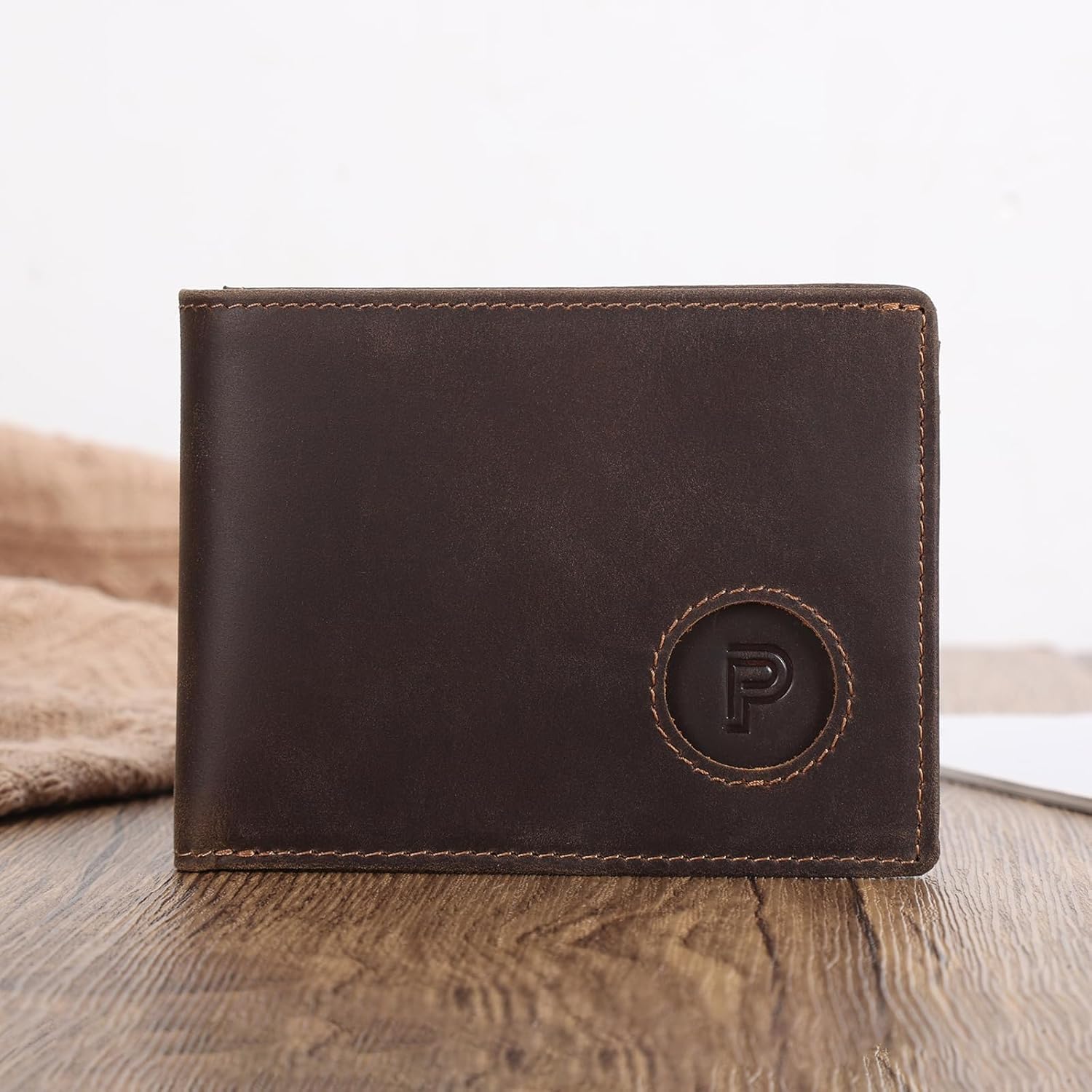 Polare Full Grain Leather Bifold RFID Blocking Wallet with Air Tag Slot, Men's Slim Minimalist Cash Credit Card Front Pocket Wallet with Gift Box - Image 4