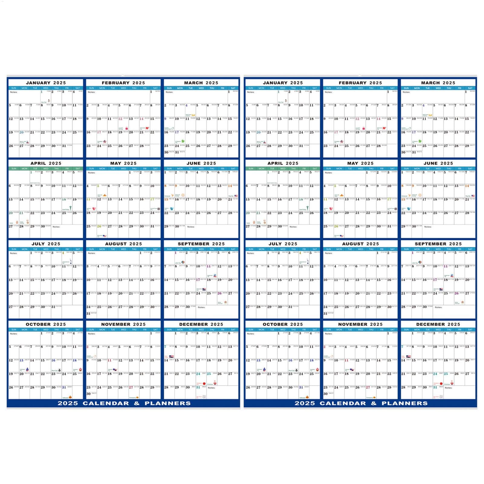 Planner da parete 2025 - Confezione da 2 calendari da parete cancellabili