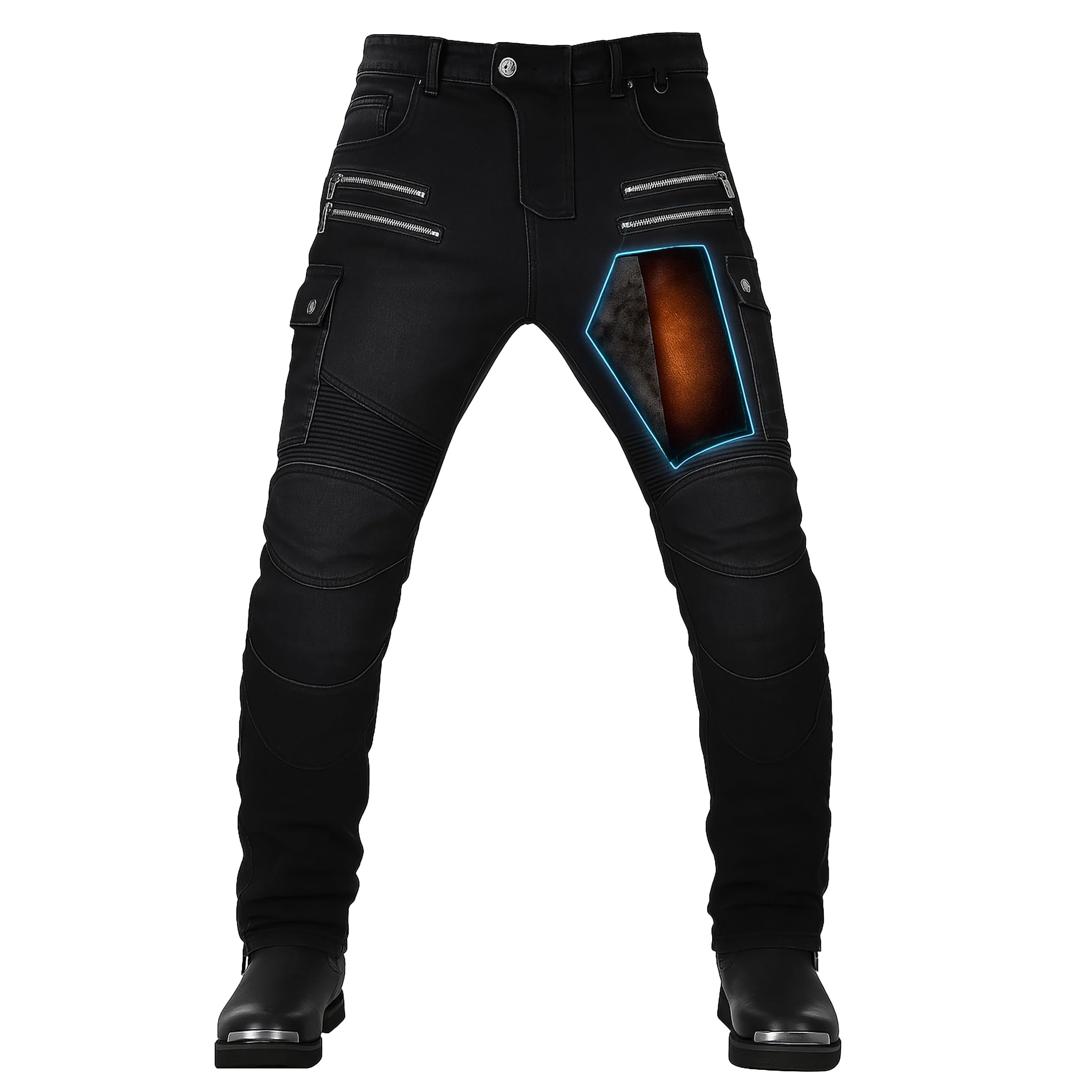 oFzimTo Motorrad-Jeanshose Für Herren, Stretch Motorrad Jeans Herren mit Geradem Bein, Motorradhose für Motorradfahrer