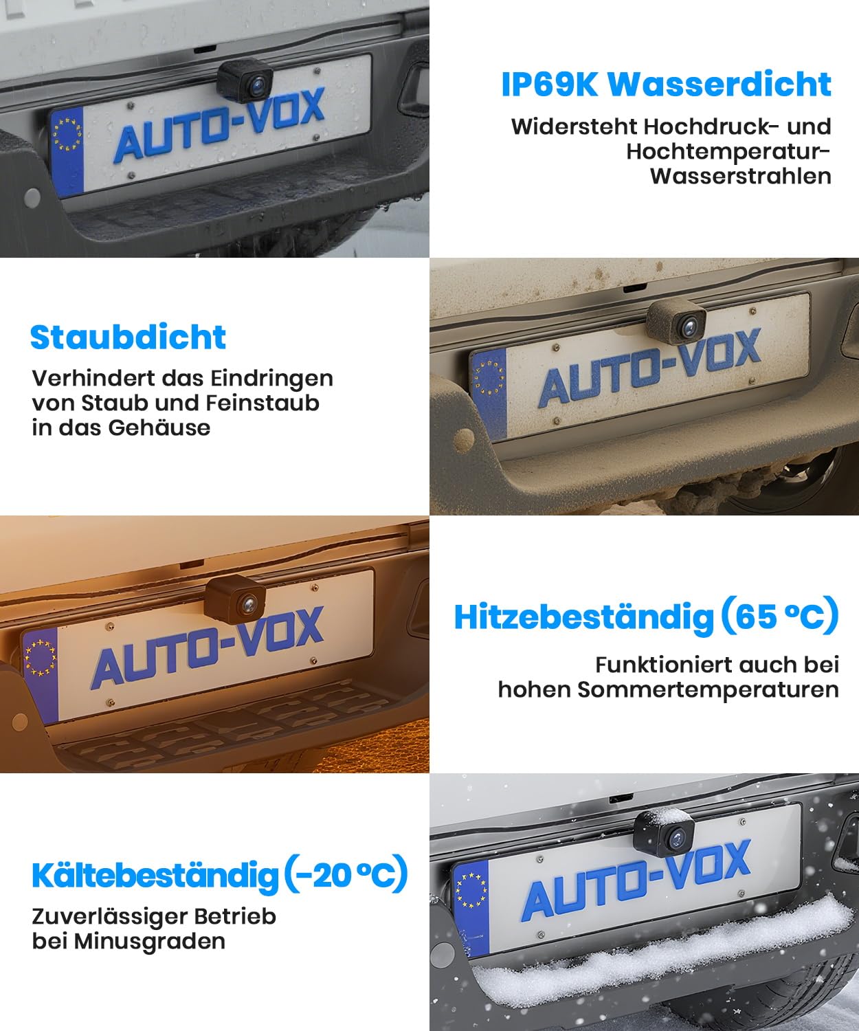 AUTO-VOX Telecamera di retromarcia wireless: monitor da 5 pollici 1080p, doppio canale, installazione in 30 minuti, trasmissione radio digitale stabile, impermeabile IP69K e visione notturna, per SUV