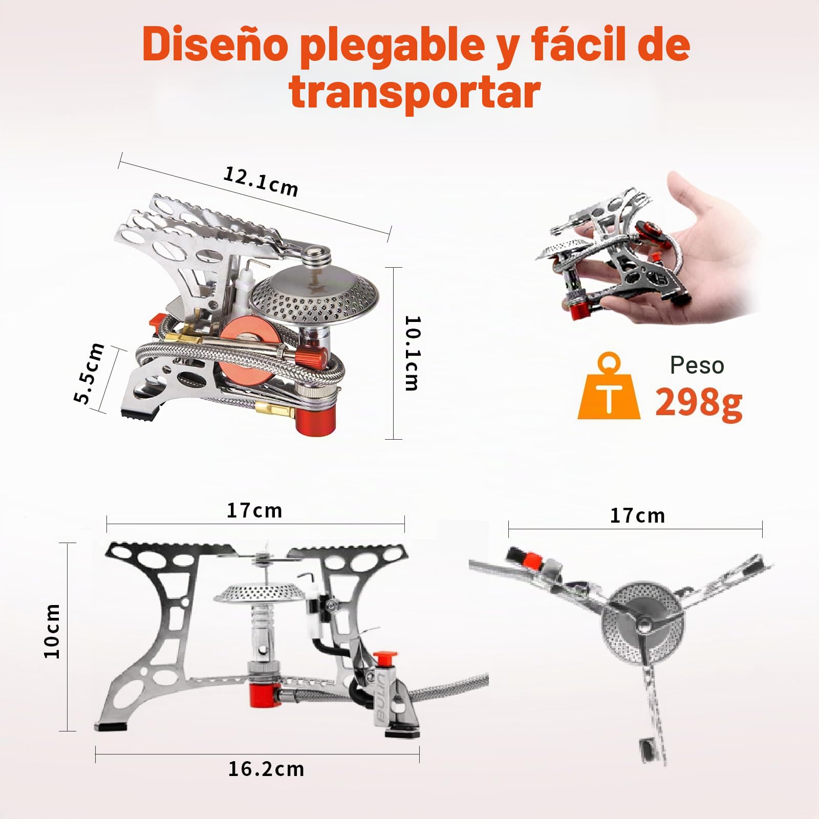 Bulin hornillo de Camping con Encendido piezoeléctrico, hornillo de Gas Plegable a Prueba de Viento, Ideal para Outdoor, Camping, Trekking, Senderismo y Picnic