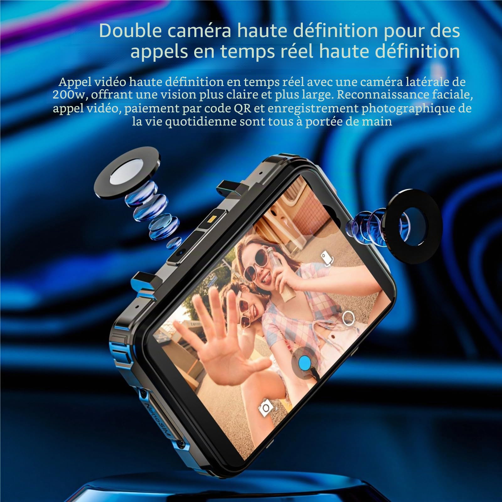 LOKMAT Montre intelligente 4G 6 Go + 128 Go Android Appel téléphonique Téléphone Téléphone Grand écran 2,4" Montre de sport 1500 mAh Double Caméra WiFi Bluetooth GPS Montre intelligente pour homme