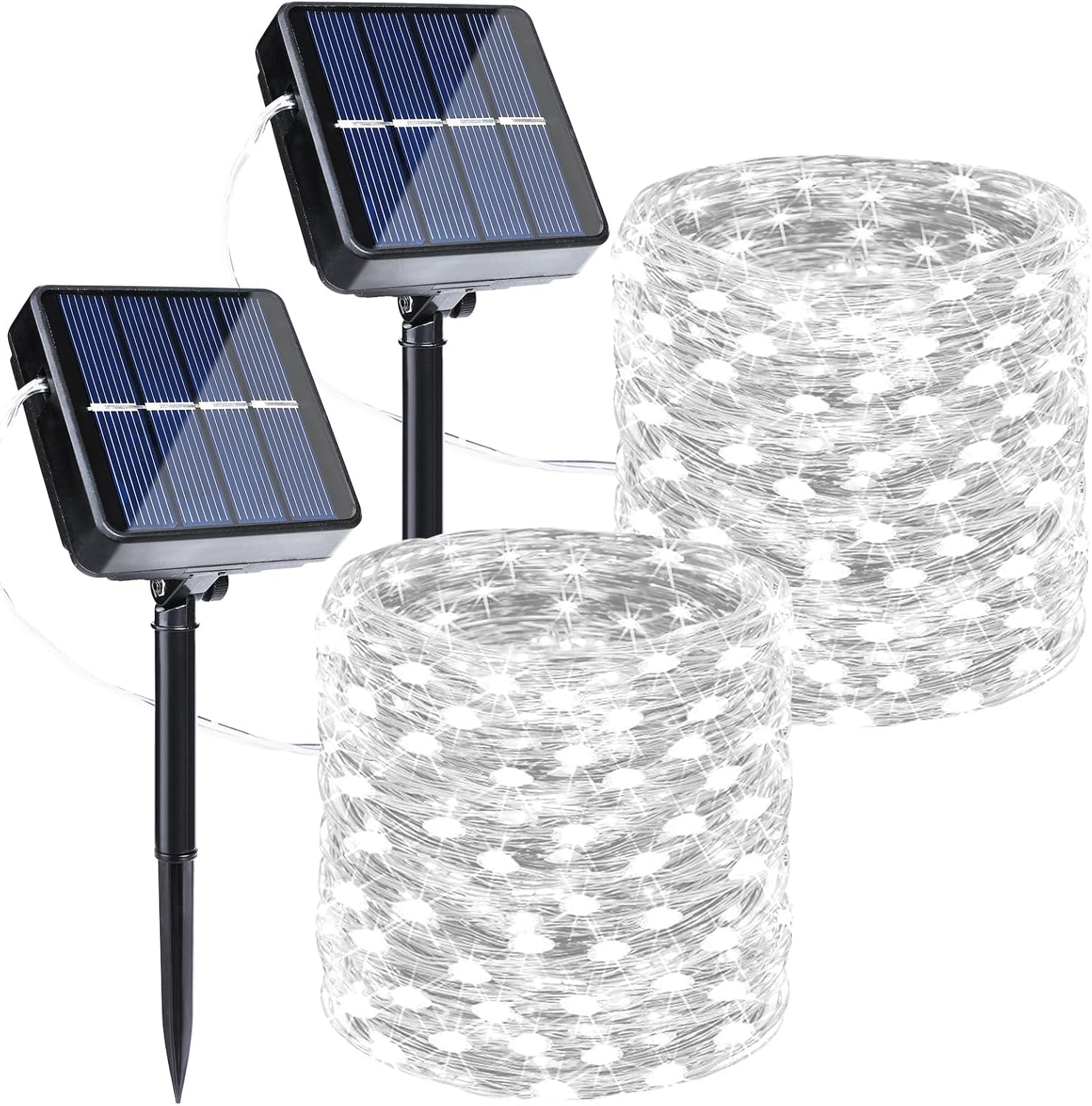 Joomer Solar String Lights Outdoor, 2 Pack Total 80FT 240 LED Solar Powered Garden Lights Waterproof, 8 Modes Fairy Lights Indoor Copper Wire Lighting for Patio Yard Party Wedding (White)