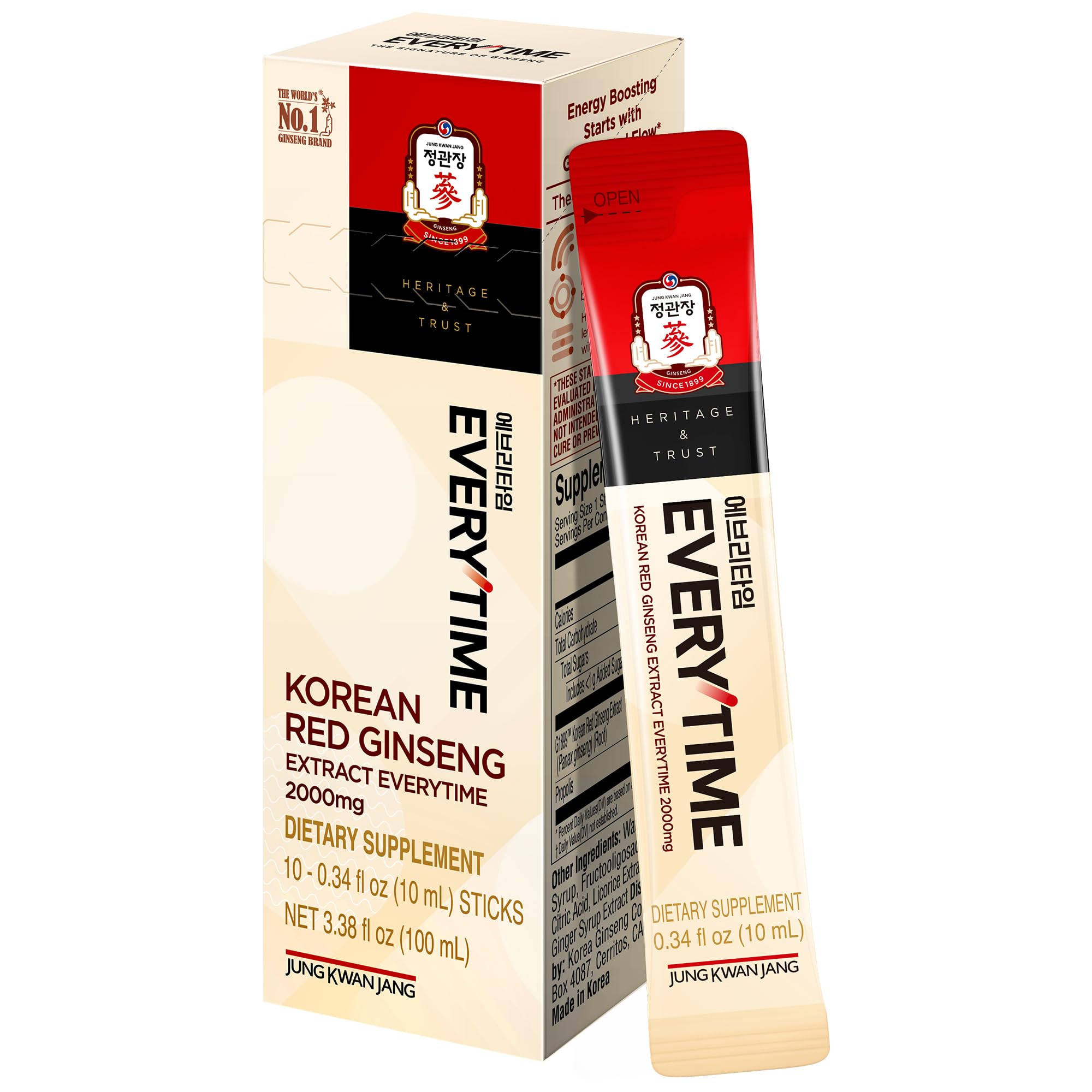 Korean Red Ginseng Extract Everytime 2000mg | Energy Supplements, Ginseng Supplement, Ginseng Tea, Korean Food | Caffeine Free, Boost Energy, Support Immunity | 10 Count