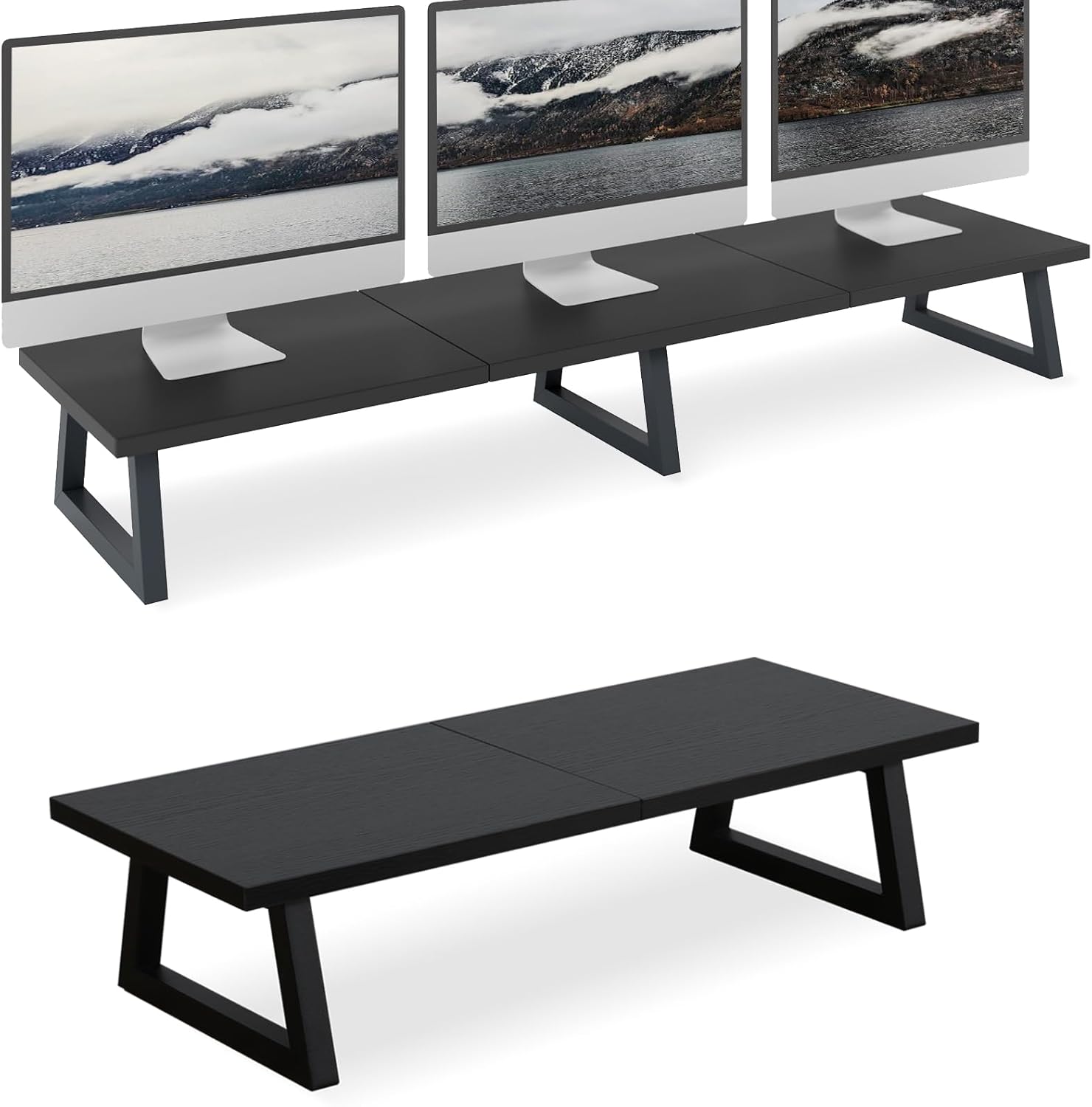 TEAMIX 42 pulgadas+24 pulgadas soporte de monitor de madera y acero elevador de escritorio para escritorio de oficina organizadores de escritorio