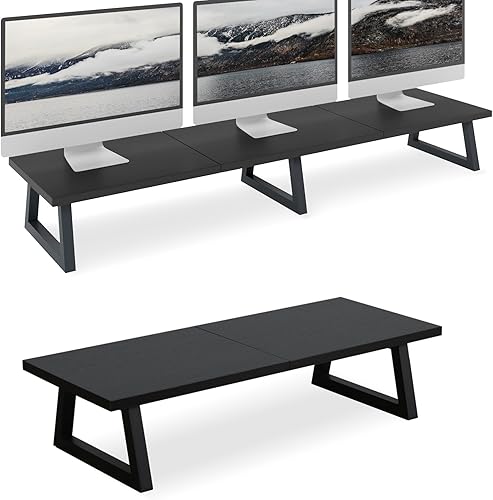 TEAMIX 42 pulgadas+24 pulgadas soporte de monitor de madera y acero elevador de escritorio para escritorio de oficina organizadores de escritorio