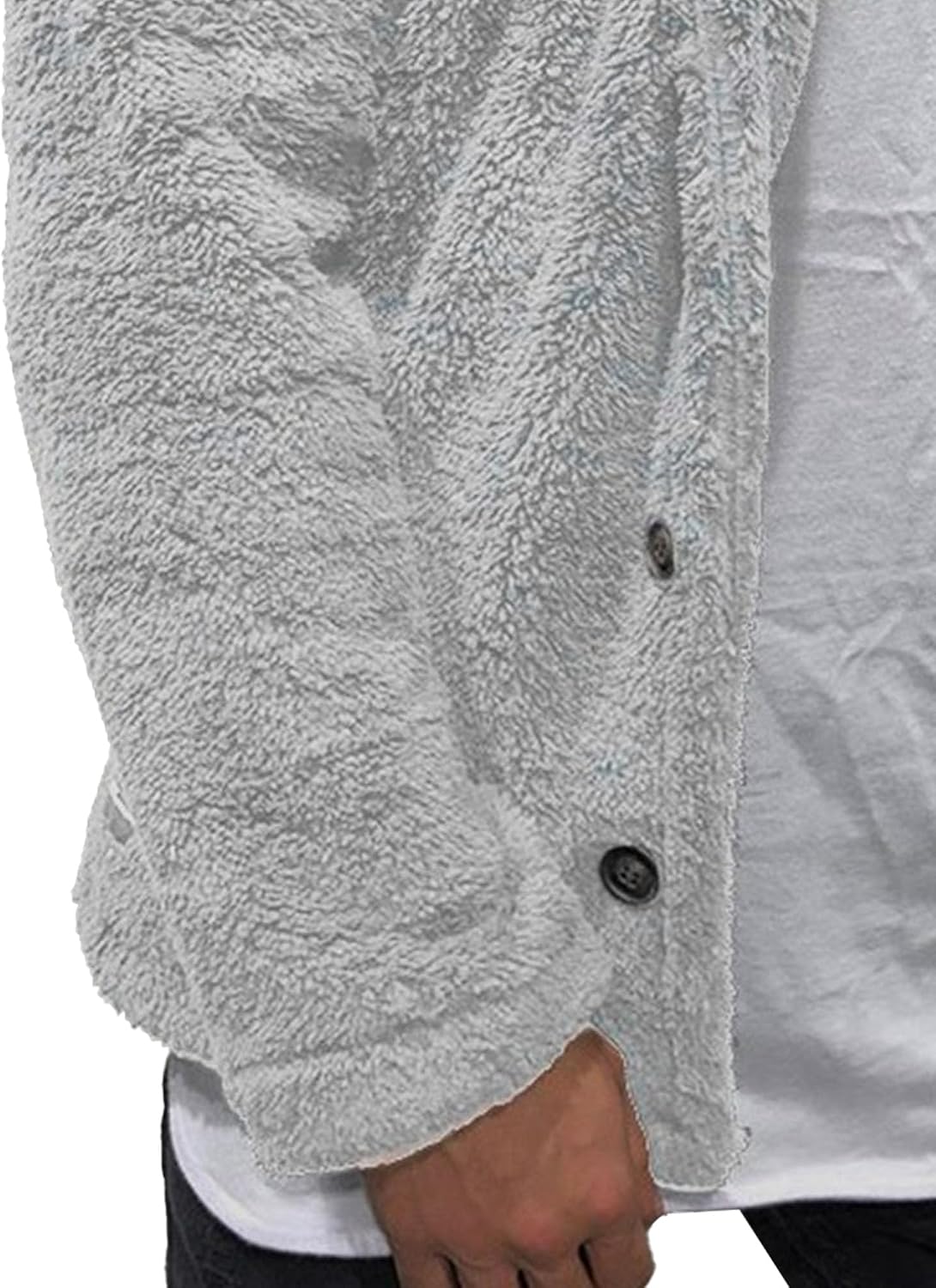 Men's Trendy Textured Button Jacket Cropped Fuzzy Winter Coat with Hooded