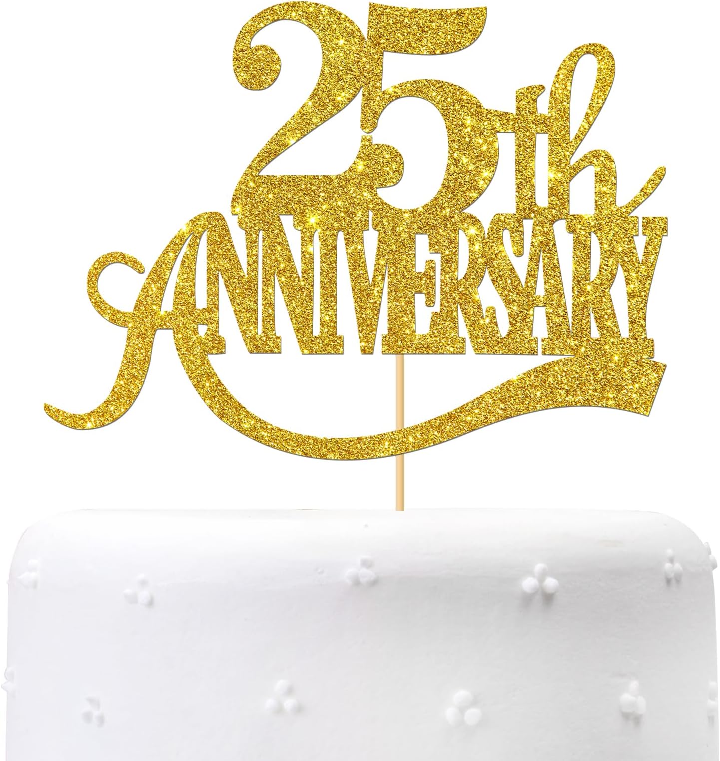 Gold Glitter 25th Anniversary Cake Topper - for Happy 25th Wedding Anniversary / 25th Birthday Party/Cheers to 25 Years Party Decorations
