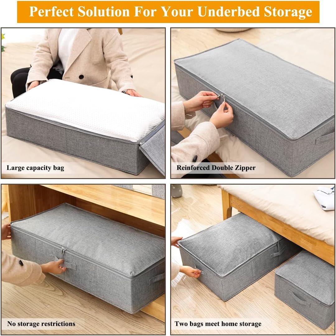 punemi Under Bed Storage, 3 Pack Underbed Storage Container Bags With Lid, Foldable Sturdy ...